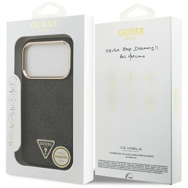 Guess telefontaske til iPhone 17 Pro MagSafe 4G trekantlogo - sort guld Svart
