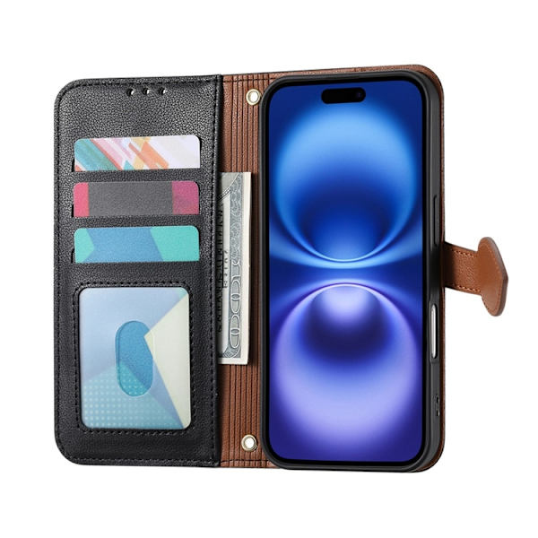 iPhone 17 Pro Max Plånboksfodral Leaf Magnetiskt Spänne Konstläder Svart
