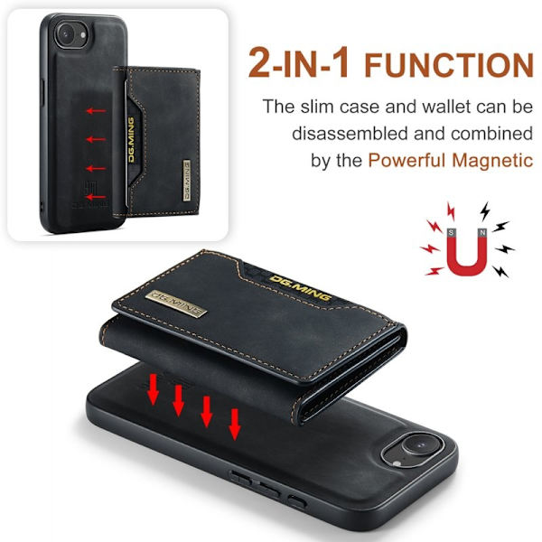 DG.MING M2 Series Mobilskal till iPhone 16e PU + PC + TPU - Svart