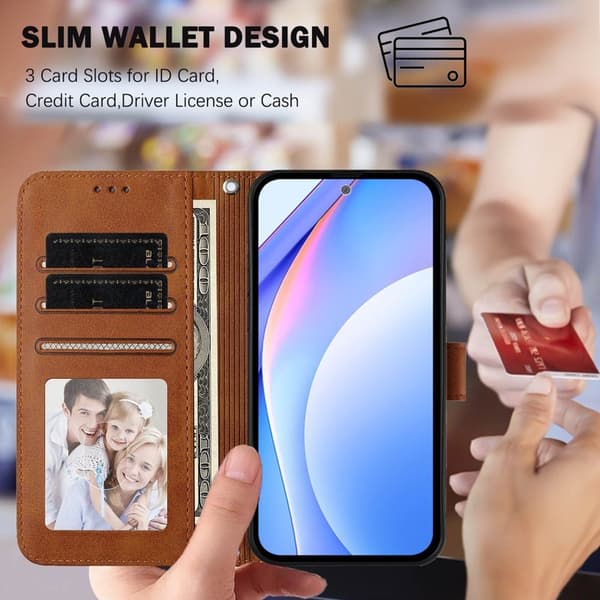 Samsung Galaxy A57 Plånboksfodral Konstläder RFID-Skydd - Brun