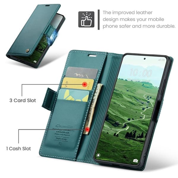 CASEME Xiaomi 14 Pro Plånboksfodral Konstläder RFID-Skydd Grön
