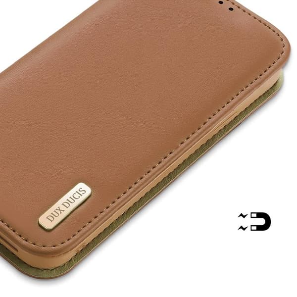 Dux Ducis iPhone 14 Plus Plånboksfodral Äkta Läder Hivo Flip - Brun Brun