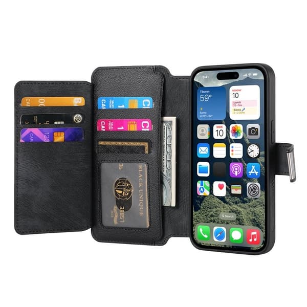 CASENEO MW-02 iPhone 16 Plus Plånboksfodral Konstläder - Svart