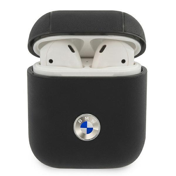 BMW Genuine Leather Silver Logo Cover AirPods - musta Black