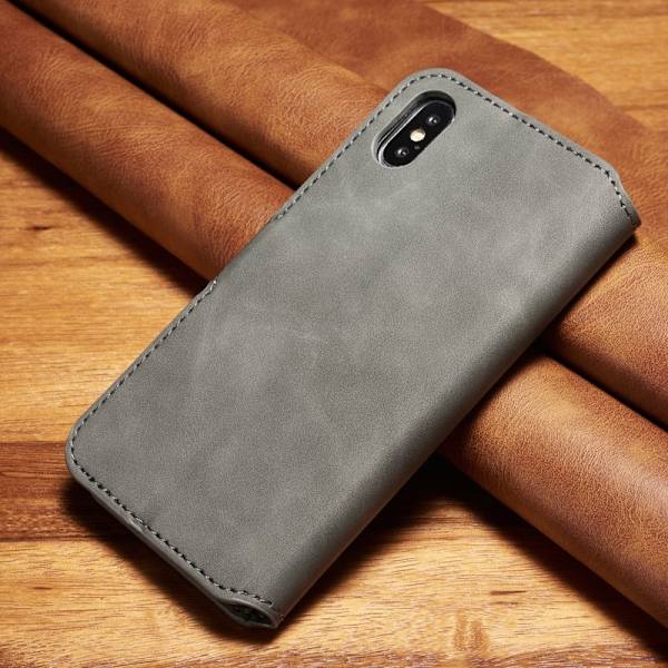 DG.MING Retro Konstläder Plånboksfodral för iPhone XS - Grå