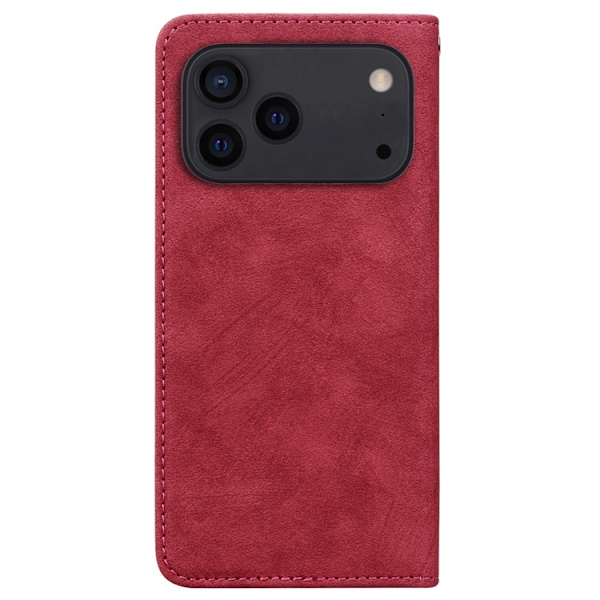 iPhone 17 Pro Konstläder Plånboksfodral med Rem Lines Pattern - Röd Röd