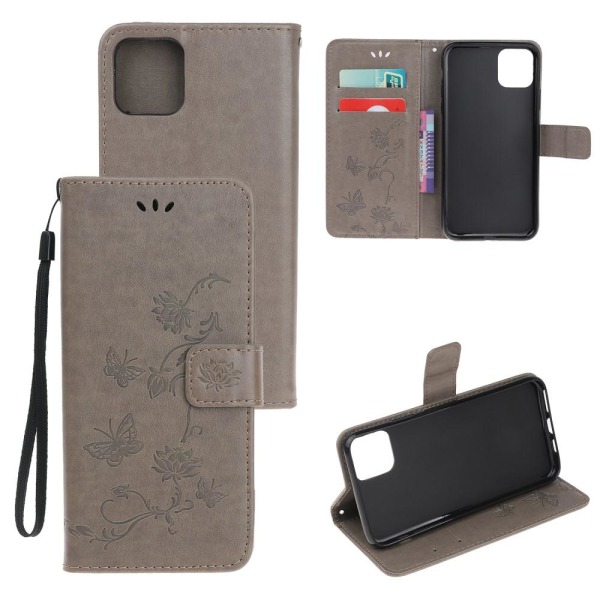 Imprint nahkainen lompakkokotelo iPhone 12 & 12 Pro - harmaa