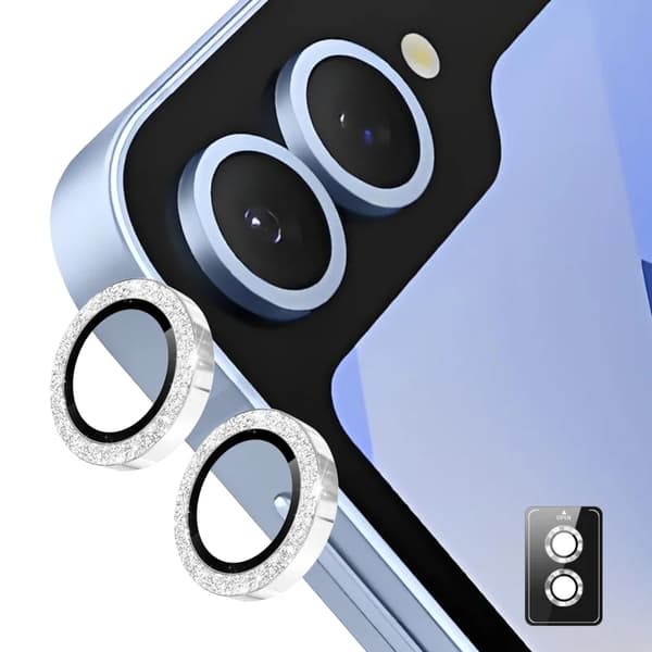 ENKAY Galaxy Z Flip 7 Linsskydd Härdat Glas Glitter - Silver Silver