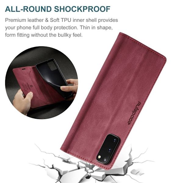 AUTSPACE A01 Plånboksfodral för Samsung Galaxy S20 Konstläder - Röd