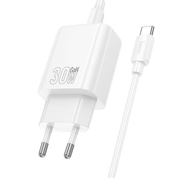 HOCO Hurtigoplader USB-C 30W USB-C/USB-C Kabel N62 PD QC - Hvid Vit