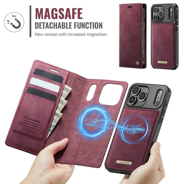 CASEME C49 Mobilskal till iPhone 17 Pro Max MagSafe RFID Läder Röd