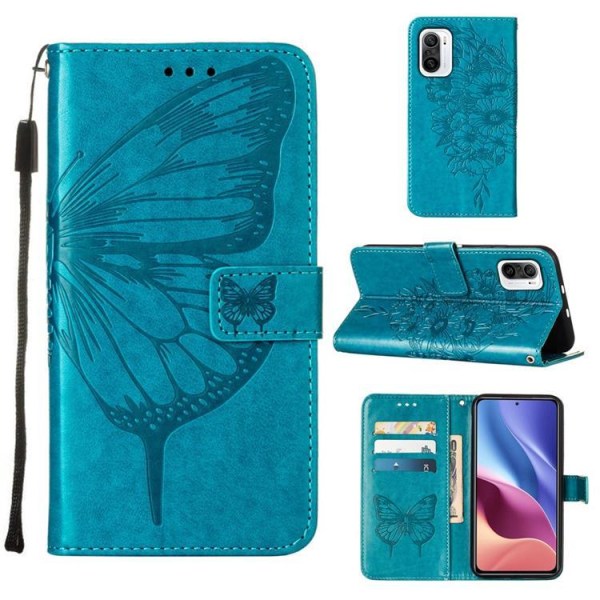 Butterfly Flower -painettu lompakkokotelo Xiaomi 12 Pro - sininen
