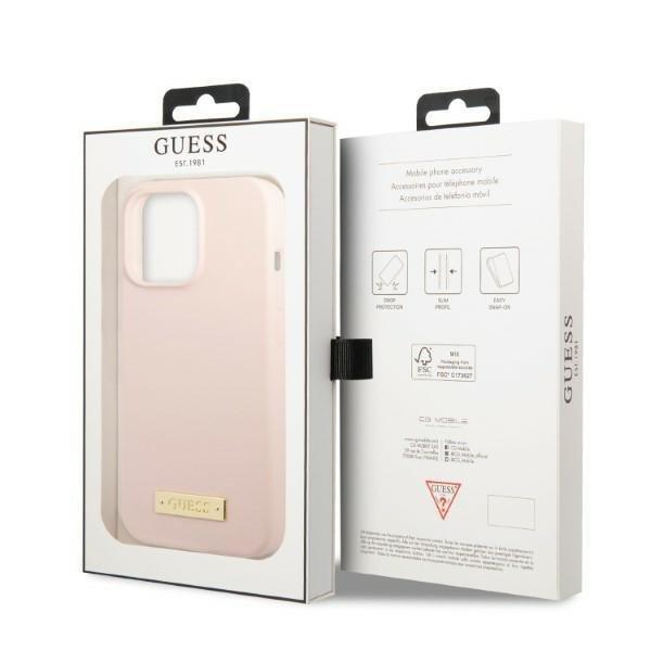 Guess iPhone 13 Pro Max Skal MagSafe Silicone Logo Plate - Rosa