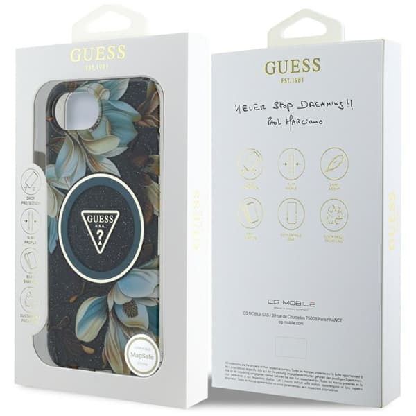 Guess Telefontaske til iPhone 16e Magsafe Glitter Flower - Sort Svart