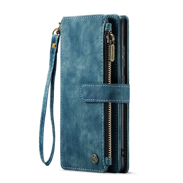CASEME Konstläder Plånboksfodral för Samsung Galaxy S25+ med rem - Blå