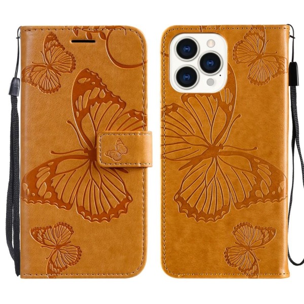 Butterflies Wallet Case iPhone 13 Pro Max - Gul Yellow