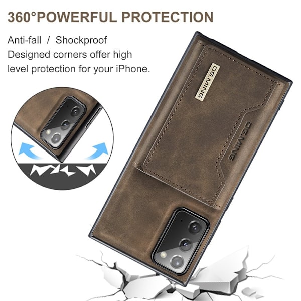 DG.MING M2 Tri-fold Plånboksfodral med Ställ för Samsung Galaxy Note20 - Brun
