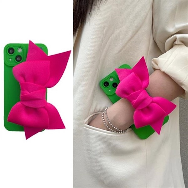 Bowknot Handrem iPhone 13 Skal - Magenta Grön