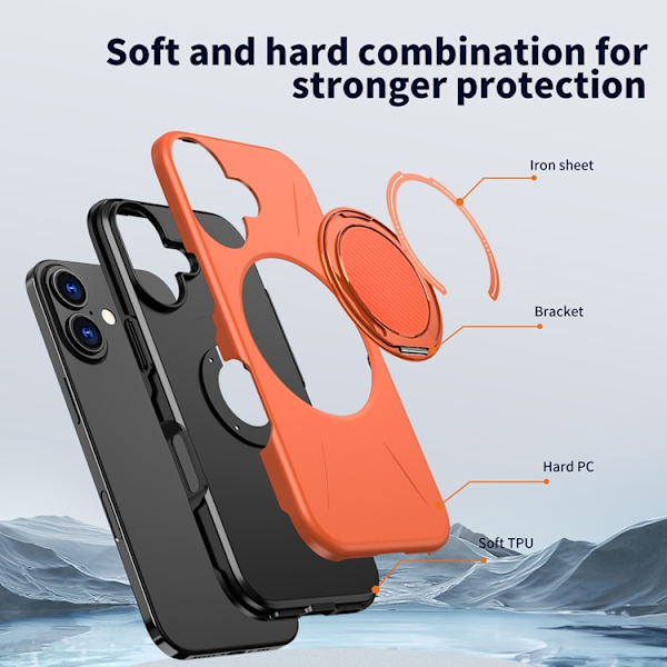 Mobilskal till iPhone 16 Plus MagSafe Rotating Kickstand TPU + PC Orange