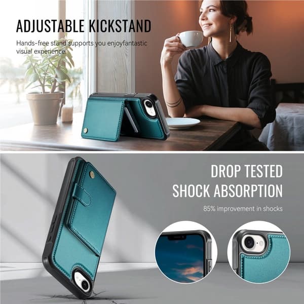 JEEHOOD J09 Mobilskal till iPhone 16e RFID Låsfunktion Läder Grön