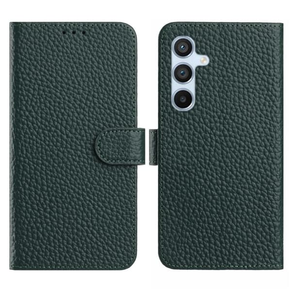 Galaxy S25 Plus Plånboksfodral Äkta Läder Litchi - Grön Grön