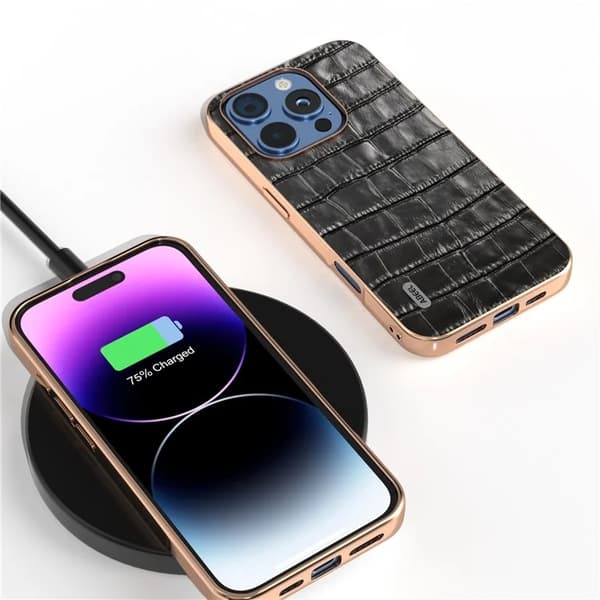 ABEEL Mobilskal till iPhone 16 Pro Max Äkta läder Crocodile - Svart Svart