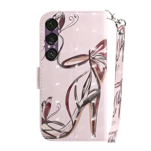 Sony Xperia 1 VII Konstläder Plånboksfodral med Handledsrem - Butterfly Rosa