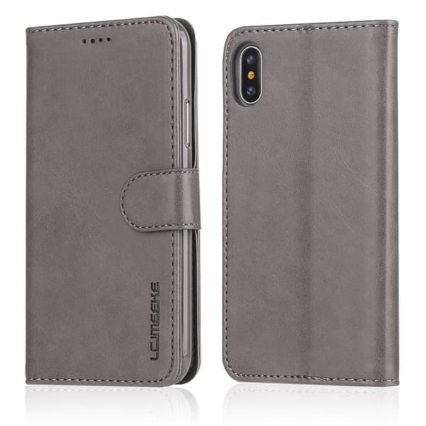 LC.IMEEKE Wallet Stand Mobilskal KonstLäder - Grå för iPhone X/10