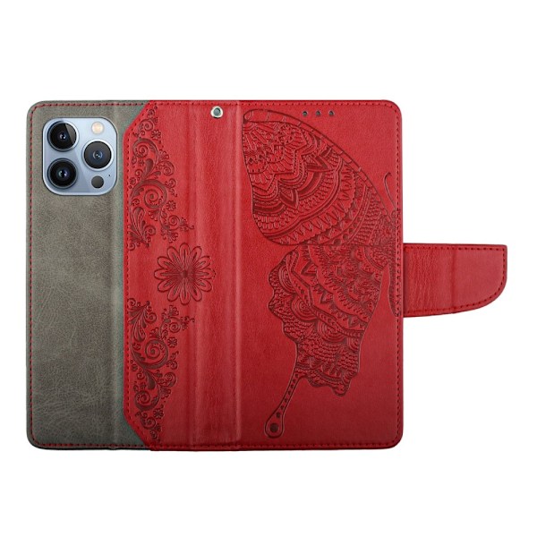Fjärilar iPhone 13 Pro Plånboksfodral - Röd