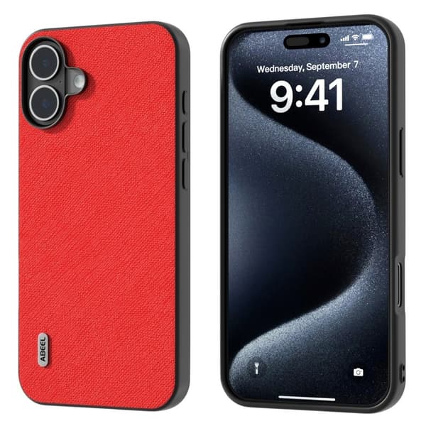 ABEEL Mobilskal till iPhone 16 Plus Äkta Läder Hybrid Röd