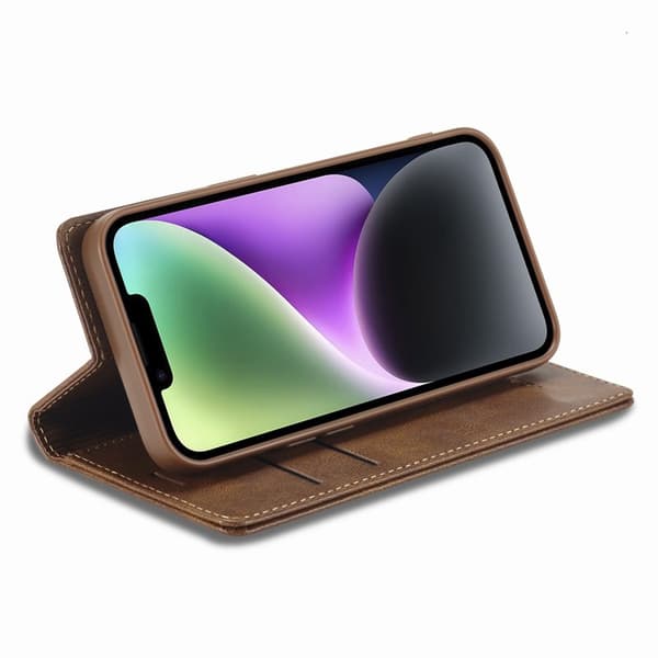LC.IMEEKE iPhone 15 Plånboksfodral i Konstläder - RFID-blockerande - Brun