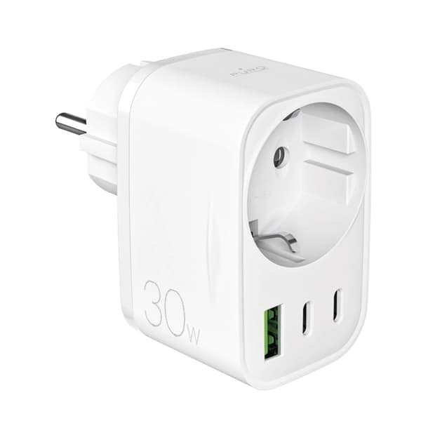 Puro Hurtigoplader 30W 2x USB-C - USB-A med Schuko-stik Hvid Vit