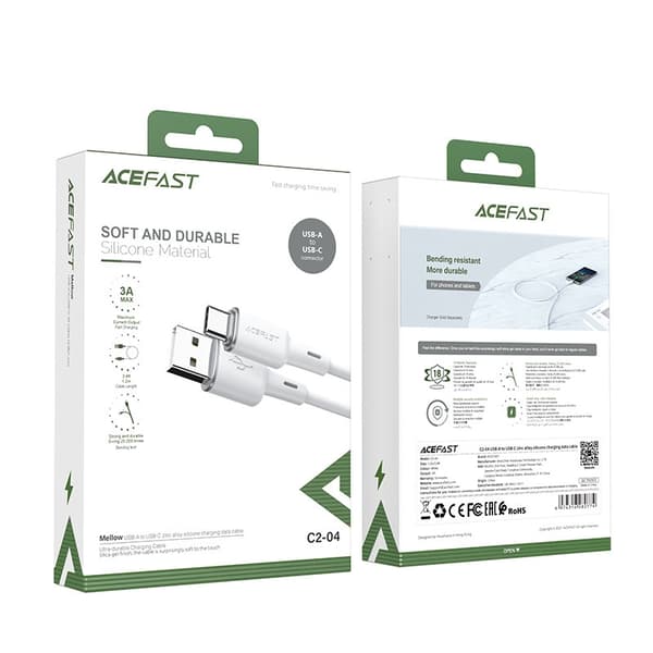 Acefast USB-C till USB-A kabel 1.2m - Vit Vit