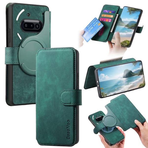 CASENEO För Nothing Phone (3a) Magnetiskt Plånboksfodral Konstläder - Grön