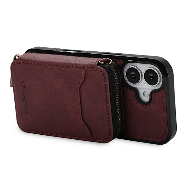 LC.IMEEKE L6 iPhone 16 Plus Plånboksfodral Konstläder - Röd