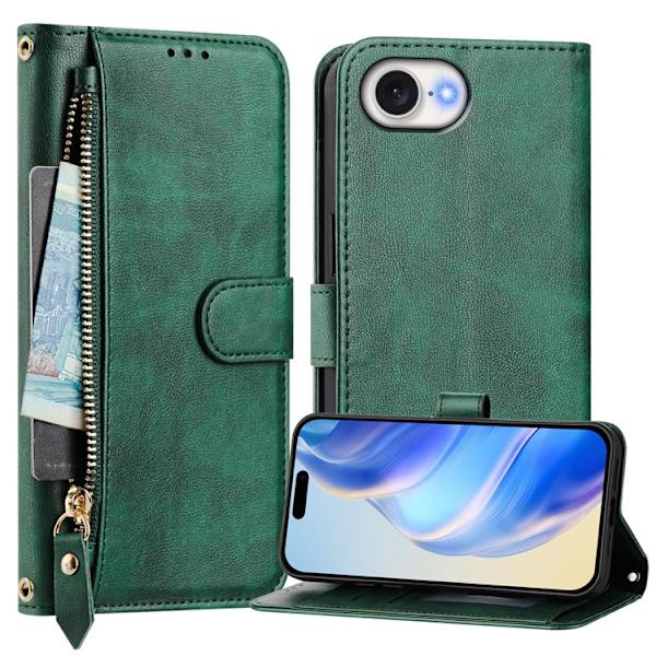iPhone 16e Plånboksfodral Zipper Pocket Läder - Grön Grön