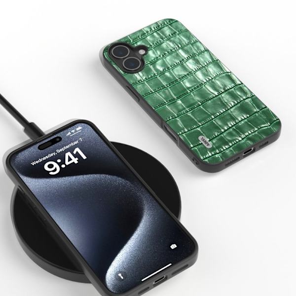 ABEEL Mobilskal till iPhone 16 i Äkta Läder + PC + TPU - Grön