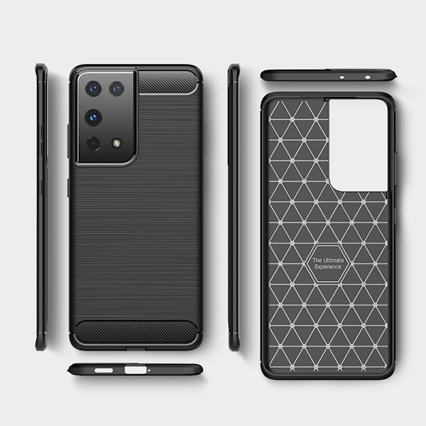 Brushed Carbon Mobilskal till Galaxy S21 Ultra - Blå Blå