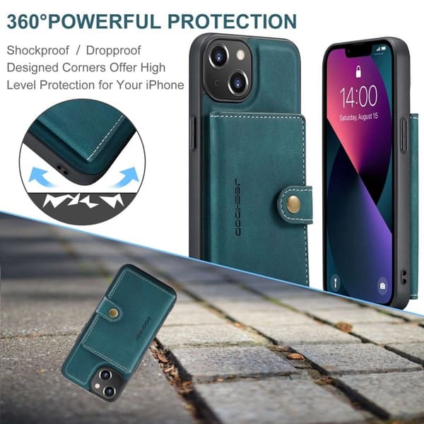 JEEHOOD iPhone 14 Plus Plånboksfodral 2-i-1 Konstläder TPU Grön