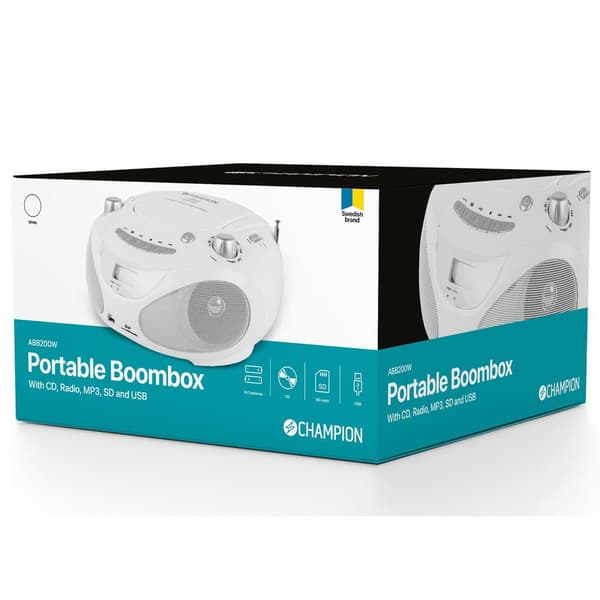 Champion Boombox CD/ Radio/ MP3/ USB White