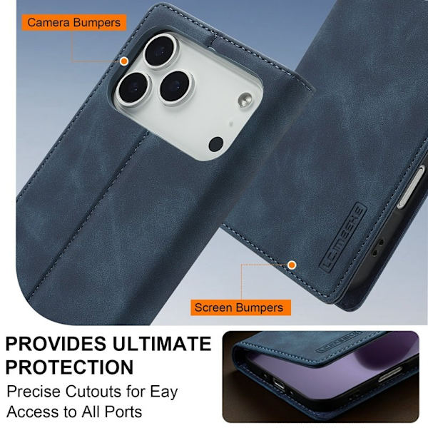 LC.IMEEKE iPhone 17 Pro Plånboksfodral Konstläder- Blå