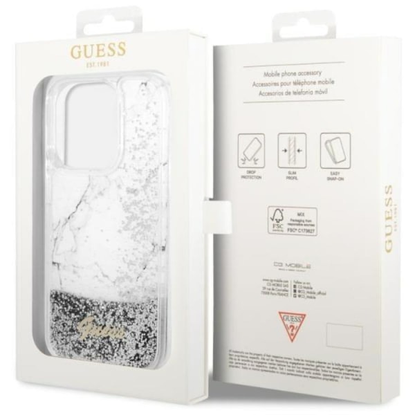 Guess iPhone 14 Pro Mobilskal Liquid Glitter Marble - Vit