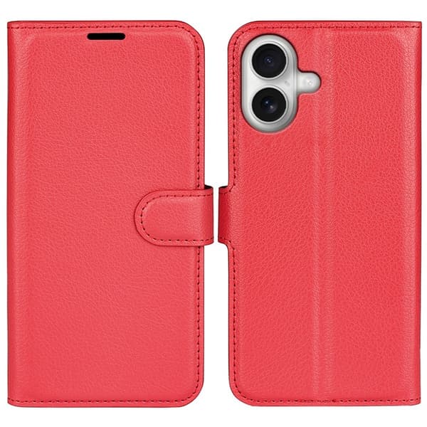 AMORUS iPhone 17 Konstläder Plånboksfodral Flipstativ Litchi - Röd Röd