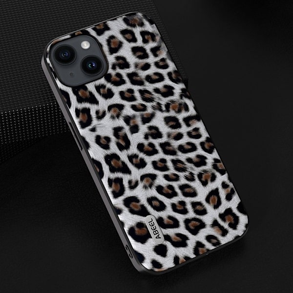 ABEEL Mobilskal till iPhone 14 Plus PU Läder TPU + PC Leopard Silver