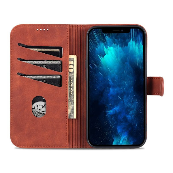 AZNS iPhone 15 Pro Plånboksfodral Ställ Konstläder - Brun