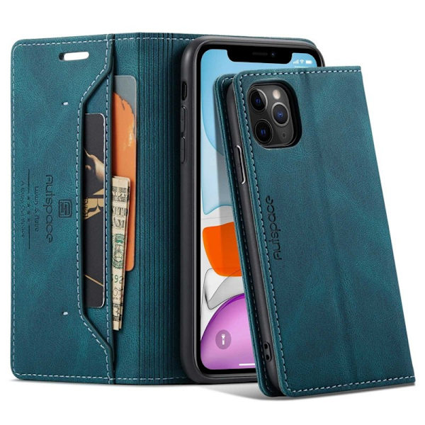 AUTSPACE A01 iPhone 11 Pro Plånboksfodral Konstläder - Blå