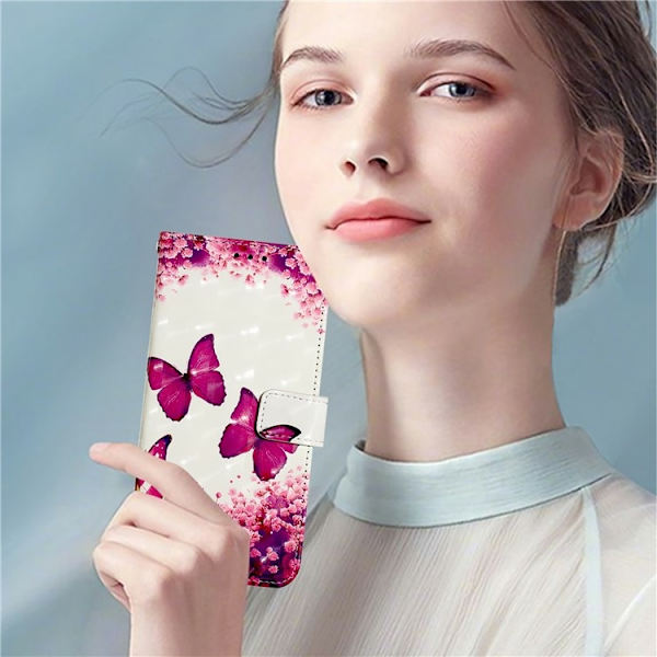 iPhone 16 Plus Plånboksfodral Printing Pattern Med Rem Rosa