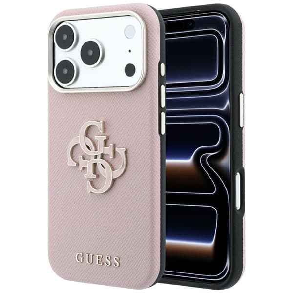 Guess Mobilskal till iPhone 18 Pro Max/17 Pro Max Grained & Big Resin Logo Rosa Rosa