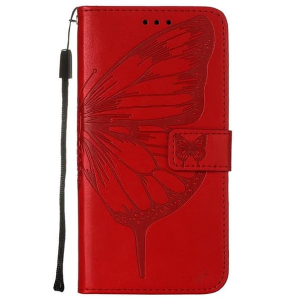 Butterfly Flower Imprinted Plånboksfodral Xiaomi 12 Pro - Röd Röd