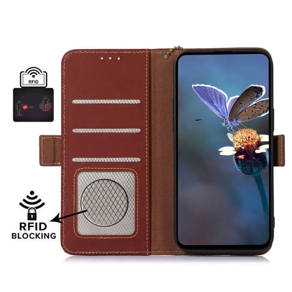Plånboksfodral för Samsung Galaxy S26 Plus Äkta läder RFID - Kaffe